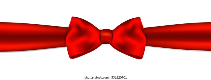 Red bow with horizontal ribbon.