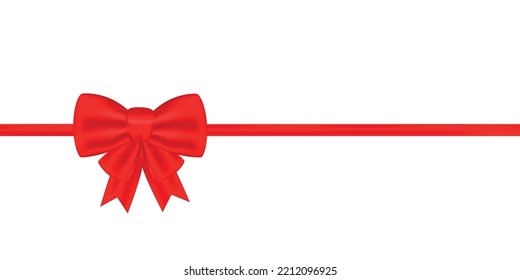 Red bow with horizontal ribbon.Red bow.Ribbon.Vector illustration.Premium card.Gift card merry christmas with red ribbon and bow.