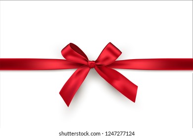 Red bow and horizontal ribbon isolated on white background. Vector decorative red bow