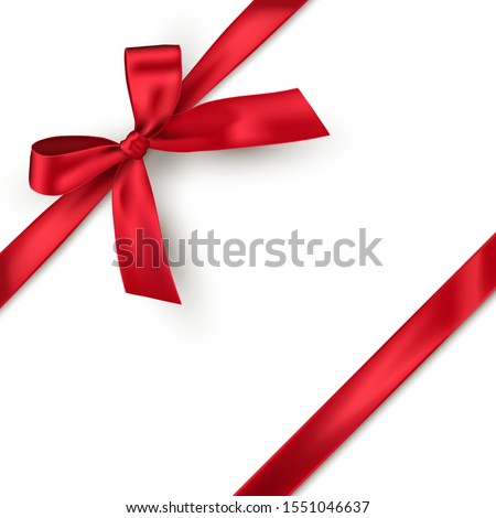 Red bow and horizontal ribbon isolated on white background. Vector decorative element