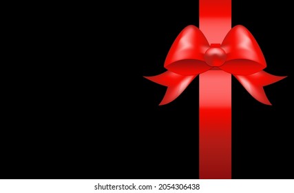 Arco rojo con cinta horizontal sobre fondo negro con espacio de copia. Diseño de Black Friday para afiches, banner, promoción, negocios, plantilla de compras, evento de descuento,ilustración comercial.vector