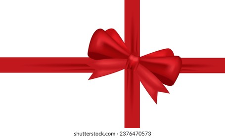 Red bow and horizontal ribbon shiny satin for decoration gifts, greetings, holidays. Stock vector illustration