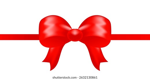 Red bow and horizontal ribbon. Vector illustration isolated on white background