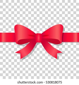 Red bow icon on transparent background. Holiday bow with ribbon on transparency. Gift knot of ribbon in flat design. Overwhelming bow decorative element. Vector cartoon illustration. Classical bow