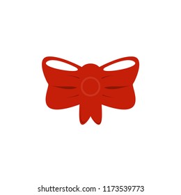 Red bow icon with ribbon. Flat design. Vector.
