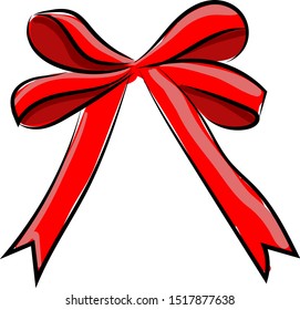 Red bow, illustration, vector on white background.