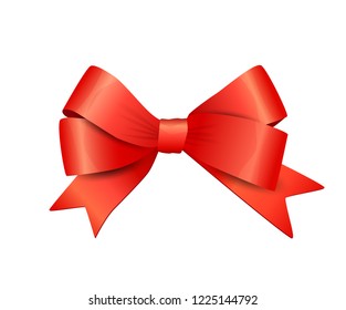 Red bow isolated on white background. Decorative design element. Vector illustration.