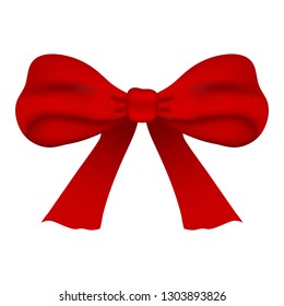 Red bow isolated on white background. Red satin bow with shadow, wrap element template. Vector illustration for your design.