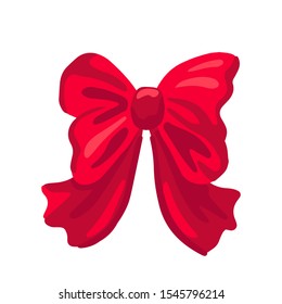 Red bow isolated on white background. Icon for web and mobile application. Flat vector cartoon illustration