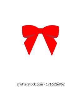 Red bow isolated on white. Single gift knot of ribbon in flat style design. cartoon illustration of bow from wide strip, decorative element