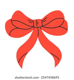 Arco rojo aislado en el fondo blanco. Ilustración plana de Vector de arco Clipart.