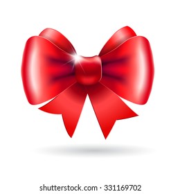  Red bow isolated on a white background. Vector illustration for Christmas posters, icons, greeting cards, print projects.