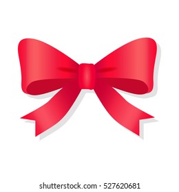 Red bow isolated on white. Pussy bright bowknot. Single gift knot of ribbon in flat style design. Overwhelming bow decorative element. Vector cartoon illustration of bow and ribbon. Classical bow