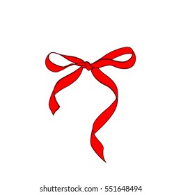 Red bow isolated on white. Design element. Vector illustration