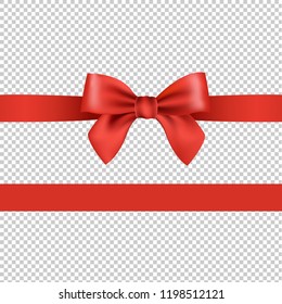 Red Bow Isolated Transparent Background With Gradient Mesh, Vector Illustration