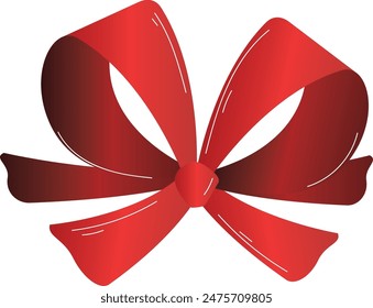 Red bow isolated white background. Gift decoration bright crimson color design. Festive ribbon glossy elegant vector illustration