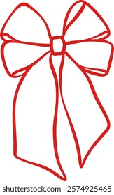 Red bow line art cute ribbon line art vector illustration, isolated