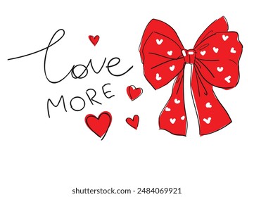 Red Bow Love Print, handgezeichnete Red Heart Love Vektorgrafik