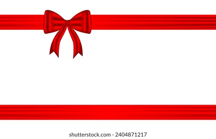 Red bow luxury elements with horizontal and Vertical cross ribbon festive decor holiday elegant gift card tape decorating wedding cards, or website