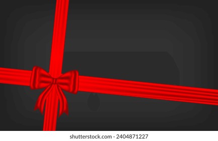 Red bow luxury elements with horizontal and Vertical cross ribbon festive decor holiday elegant gift card tape decorating wedding cards, or website