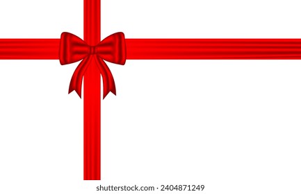 Red bow luxury elements with horizontal and Vertical cross ribbon festive decor holiday elegant gift card tape decorating wedding cards, or website