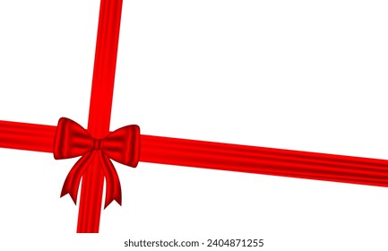 Red bow luxury elements with horizontal and Vertical cross ribbon festive decor holiday elegant gift card tape decorating wedding cards, or website