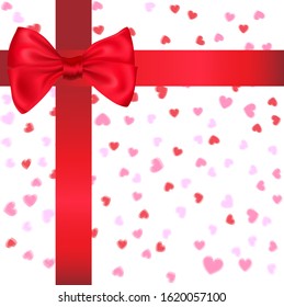Red bow and multi hearts white background Valentine's Day