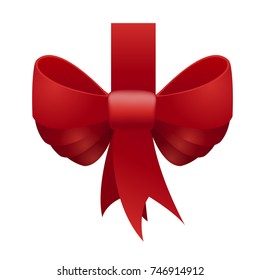 Red bow. New Year's and Christmas decor. Decorative element for the holiday.