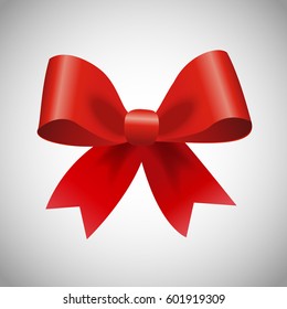 Red bow on gray background. Vector illustration.