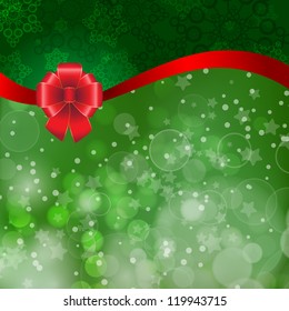 Red bow on a green shines background. Vector illustration