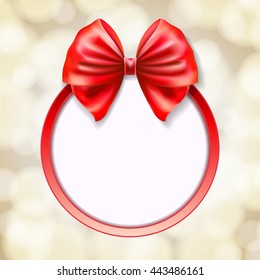 red bow on red round frame on blurry background. vector illustration