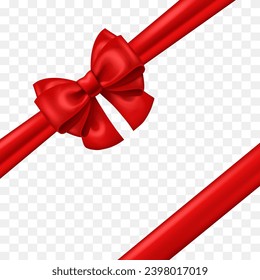 Red bow on a transparent background. Vector realistic 3D illustration.