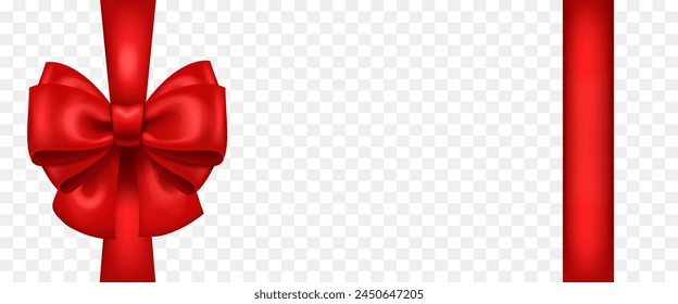 Red bow on a transparent background. Vector realistic 3D illustration.