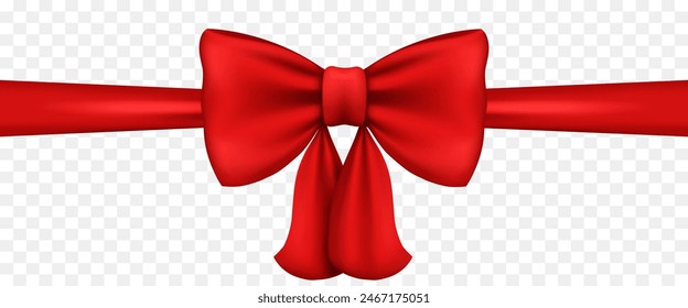 Red bow on a transparent background. Vector realistic 3D illustration.