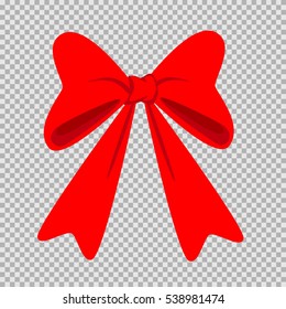 Red bow on transparent background. Vector illustration. Celebration ribbon