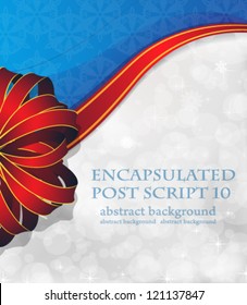 Red bow on a wavy sparkling background with place for text