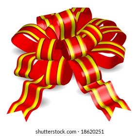 Red bow on white background, gift tape the isolated object, vector illustration