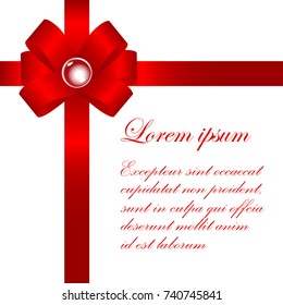 red bow  on white background. Space for text, congratulations.Vector