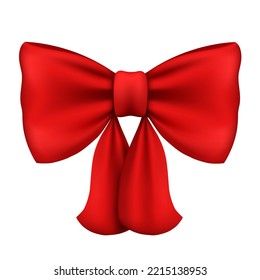 Red bow. Red realistic 3d bow. Vector clipart isolated on white background.