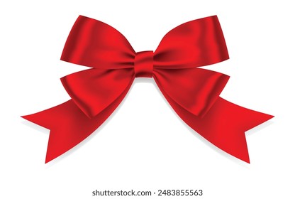 Red Bow Realistic shiny satin with shadow for decorate your wedding invitation card , greeting card or gift boxes vector EPS10 isolated on white background.