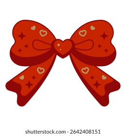 Red bow in retro style. Cute bow. Trendy vintage whimsical design. Romantic curly decorative vector bow. Red bow. Vintage retro illustration