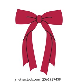 Red bow. Ribbon accessory. Gift decor.