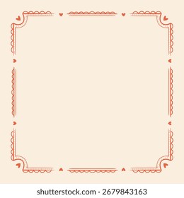 Red Bow Ribbon Border Frame. Decorative square scalloped edge for scrapbook, invitation, gift card, and album design