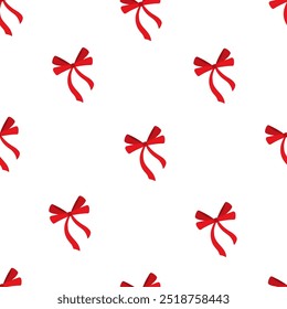 Red bow and ribbon are coquette and cute seamless pattern background. Christmas and holidays elements wallpaper. -Vector