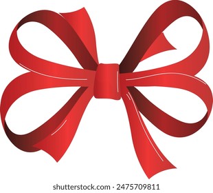 Red bow ribbon design isolated white background. Elegant gift decoration graphic vector illustration. Festive shiny silk knot present package