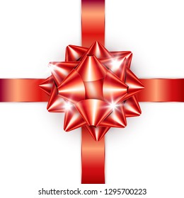 Red bow and ribbon. Element for decoration gifts, greetings, holidays. Vector illustration.