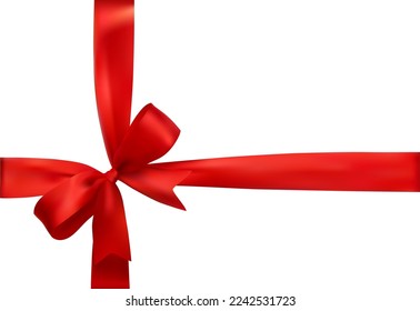 Red bow, ribbon. Gift box realistic vector illustration