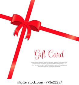 Red bow and ribbon. Gift card. Holiday wrapping template. Vector illustration in flat style.