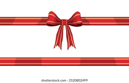 Lazo rojo con la cinta para la decoración del regalo. Ilustración vectorial de dibujos animados. Anuncio Horizontal sobre fondo blanco