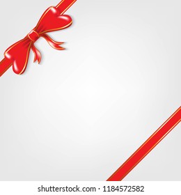 red bow ribbon with gold line vector. New Year, valentine, birthday, anniversary, surprise and Christmas element.
